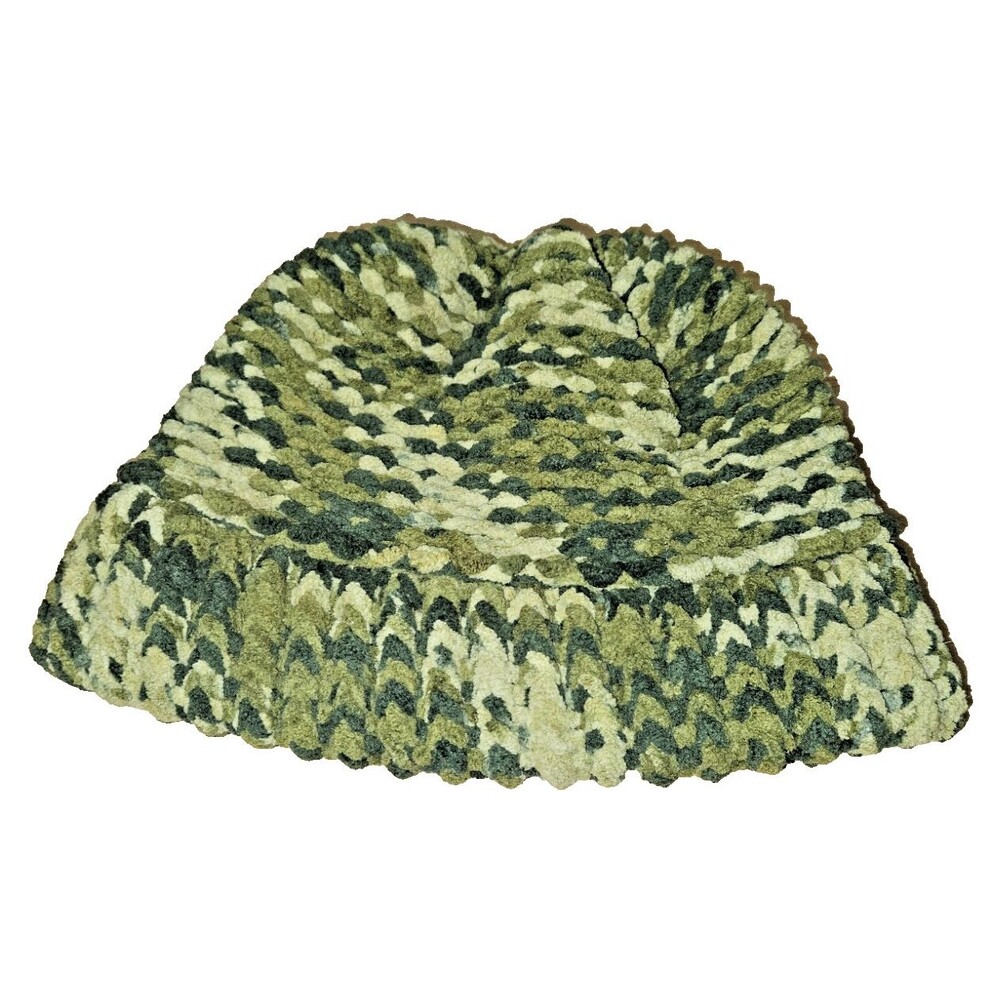 Heavy Knit crochet Beanie Cap Winter Hat Unisex Green Camo handmade Stocking